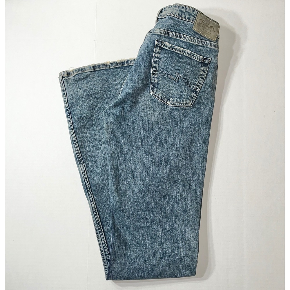 Silver Jeans Women's 30 Blue Julia Flare Leg Low Rise Distressed Vintage Western